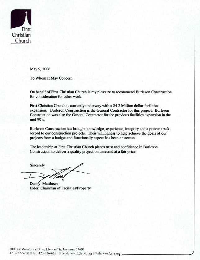 Construction Reference Letter Template